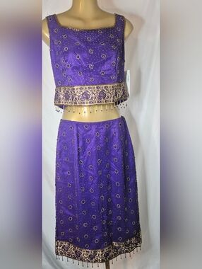 Chaudry Hand Sewn Purple Beaded Set With Gold Embelishments NWT Sz M